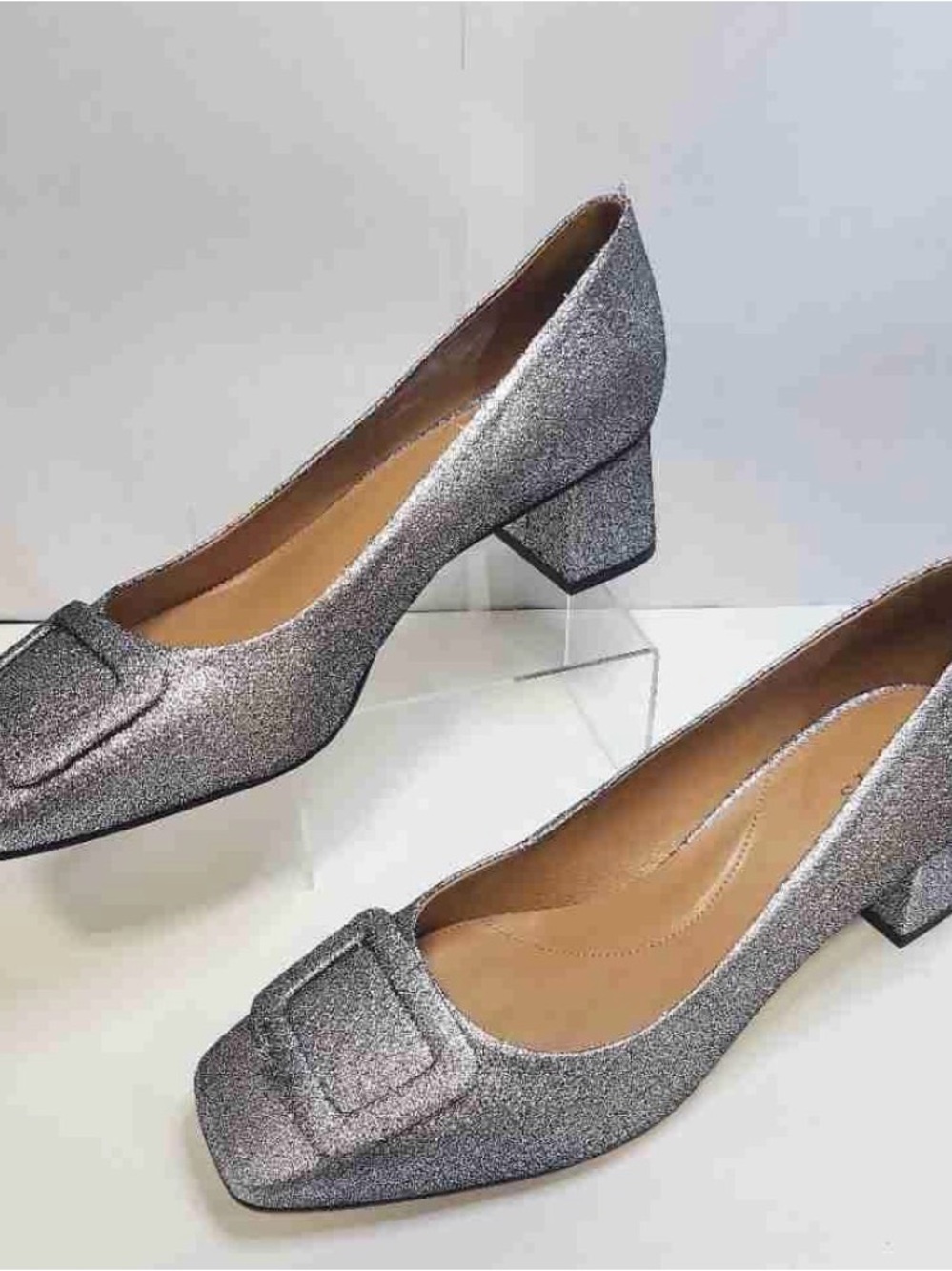 New Talbots Silver Leather Block Heels Size 10